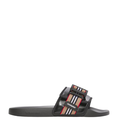 Burberry Buckled Vintage Check Slides In Black