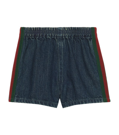 Gucci Babies' Kids Denim Web Stripe Shorts (6-36 Months) In Blue