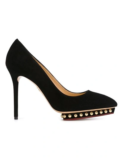 Charlotte Olympia Debbie Studded Suede Pumps In Black