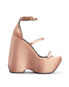 Versace 3 Strap Satin Platform Wedge Sandals In Mauvelous