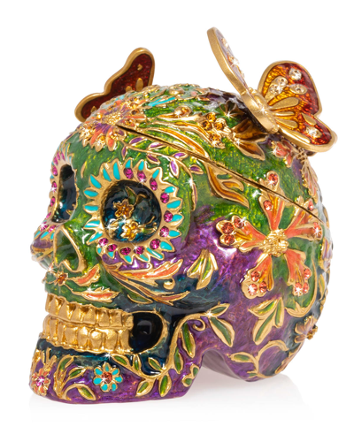 Jay Strongwater Rivera Butterfly Skull Mexican Skull Box In Bouquet