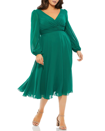 Mac Duggal Plus Size Puff-sleeve Chiffon Dress In Emerald