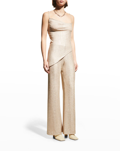 Aaizél + Net Sustain Ribbed-knit Flared Pants In Champagne