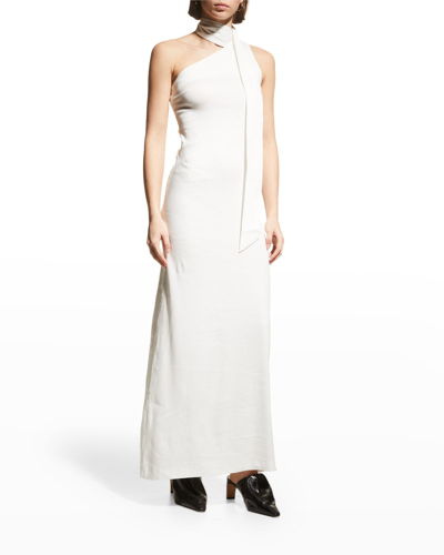 Aaizél + Net Sustain One-shoulder Linen-blend Maxi Dress In Ivory
