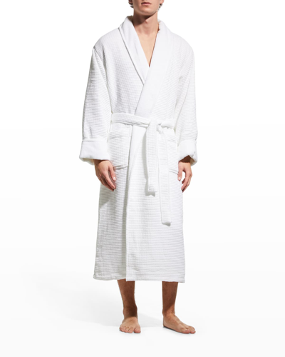 Neiman Marcus Men's Hydrocotton Waffle Terry Dressing Gown In White