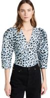 Ganni Blue & Black Crispy Jacquard Blouse In Egret