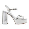 Miu Miu Women's Embellished Platform High Block Heel Sandals In Metallic