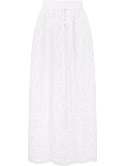 Dolce & Gabbana Floral-lace Embroidered High-waisted Skirt In White