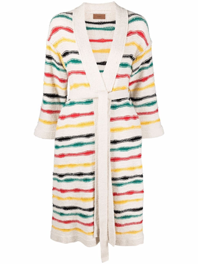 Alanui Island Waves Striped Cotton-blend Cardigan In White