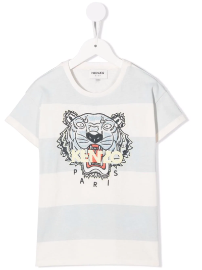 Kenzo Kids' Striped Cotton Jersey T-shirt In Blue