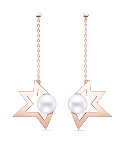 Tasaki 18kt Rose Gold Collection Line Comet Plus Pearl Drop Earrings In Pink