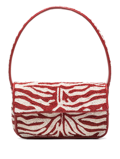 Staud Tommy Bead-embellished Shoulder Bag In Red