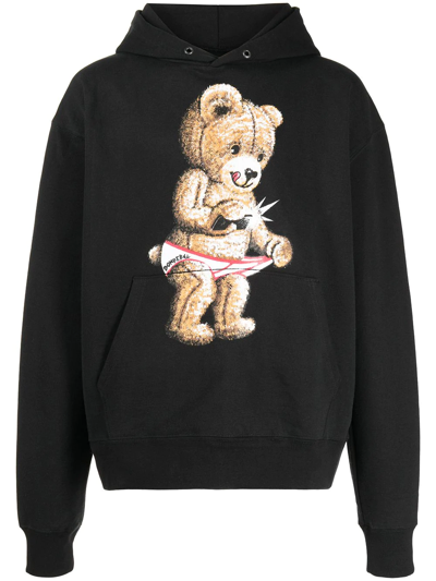 Domrebel Snap Teddy-print Pullover Hoodie In Black