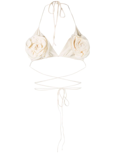 Magda Butrym 3d Flower Triangle Tech Bikini Top In Neutrals