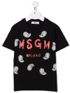Msgm Black T-shirt For Girl With Red Logo In Black