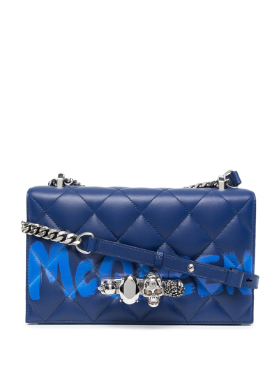 Alexander Mcqueen Logo-print Quilted Leather Satchel Bag In Blue