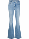 Frame Le High Flared Jeans In Tropic In Blue