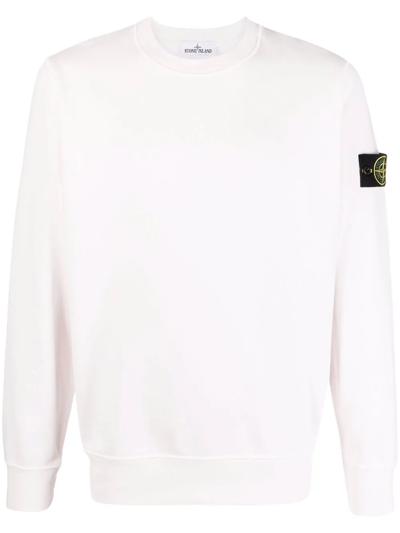 Stone Island Compass Badge Crew-neck Sweatshirt In White