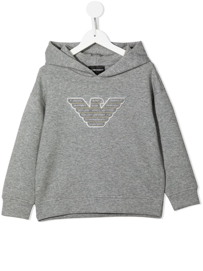Emporio Armani Kids' Cotton Sweatshirt Hoodie W/ Logo Patch In Grey