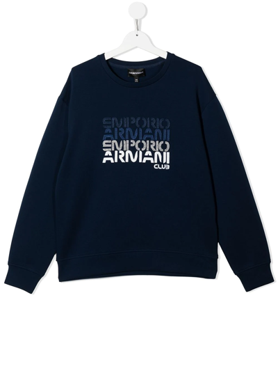 Emporio Armani Kids' Logo-print Long-sleeve Sweatshirt In Blue