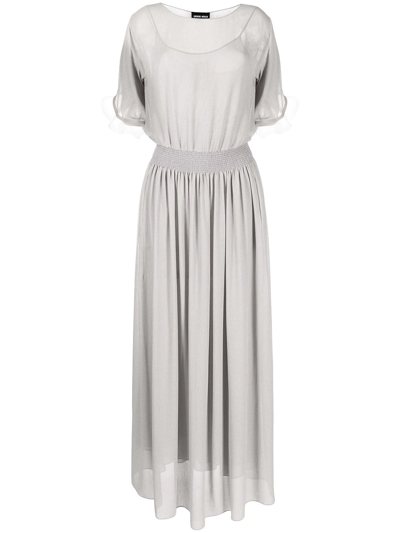 Giorgio Armani Ruffle Silk Gauze Maxi Dress In Silver