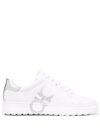 Ferragamo Gancini Metallic-effect Lace-up Sneakers In White