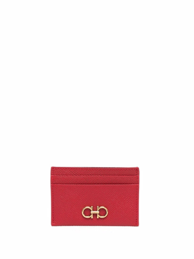 Ferragamo Gancini Leather Card Holder In Red