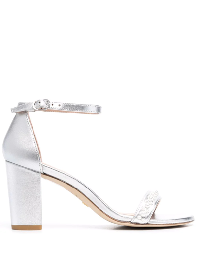 Stuart Weitzman Nearly Nude 80mm Faux-pearl Sandals In Silver