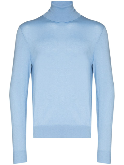 Dolce & Gabbana Roll-neck Fine-knit Jumper In Blue