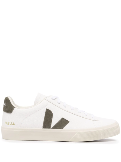 Veja White And Khaki Leather Campo Sneakers