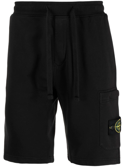 Stone Island Logo Badge Sweat Shorts In Black
