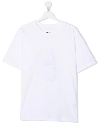 Mm6 Maison Margiela Teen Embossed-logo T-shirt In White