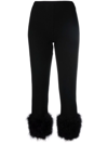 Magda Butrym Feather-trimmed Cropped Knitted Slim-leg Pants In Black