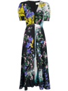 Saloni Lea Floral-print Silk-satin Midi Dress In Blue
