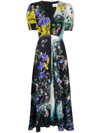 Saloni Lea Floral-print Silk-satin Midi Dress In Black,green,pink