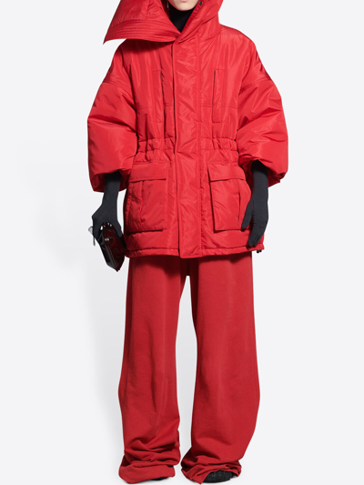 Balenciaga Cb Oversized Padded Ripstop Jacket In Red