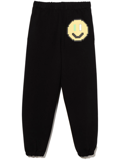Natasha Zinko Kids' Pixel Smiley-print Track Trousers In Black