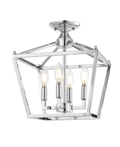 Jonathan Y Plains Mini Lantern 4-light Iron Modern Farmhouse Led Flush Mount In Silver-tone