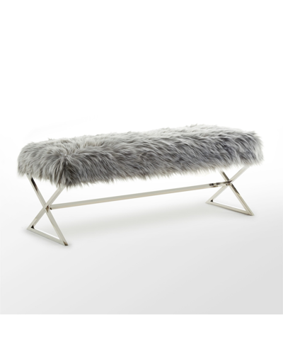 Inspired Home Aurora Faux Fur Bench With Metal X-leg Frame In Gray