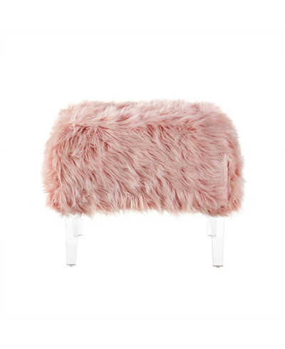 Inspired Home Ava Faux Fur Ottoman With Acrylic Legs In Dust Rose