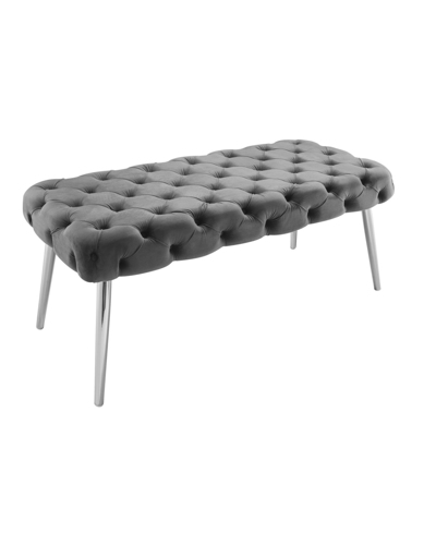Nicole Miller Claude Velvet Button Tufted Bench With Metal Legs In Gray
