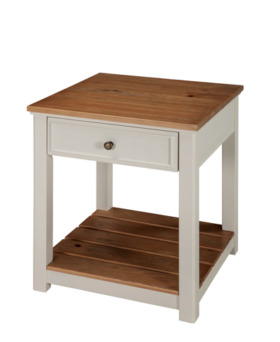 Alaterre Furniture Savannah End Table, Ivory With Natural Wood Top