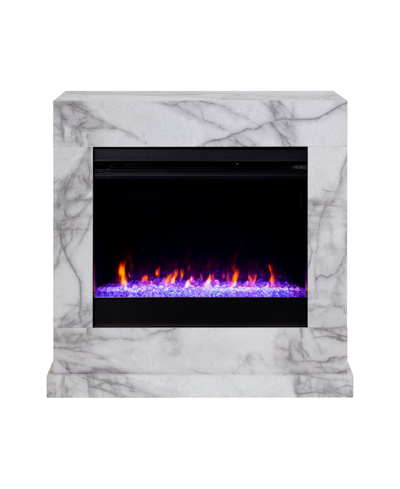 Southern Enterprises Ileana Faux Marble Color Changing Electric Fireplace In White