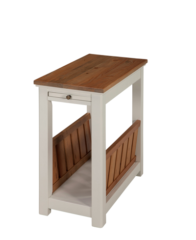 Alaterre Furniture Savannah Chairside Magazine End Table With Pull-out Shelf, Ivory With Natural Wood Top