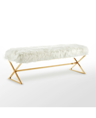 Inspired Home Aurora Faux Fur Bench With Metal X-leg Frame In White