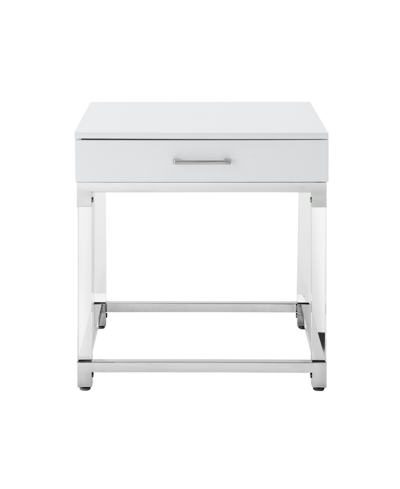 Inspired Home Casandra High Gloss End Table With Acrylic Legs And Metal Base In White