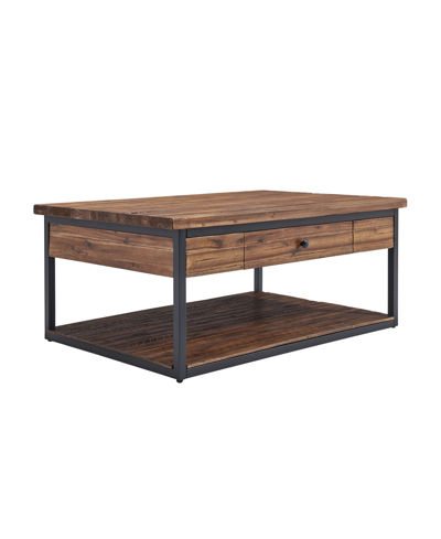 Alaterre Furniture Claremont Rustic Wood Coffee Table With Drawer And Low Shelf