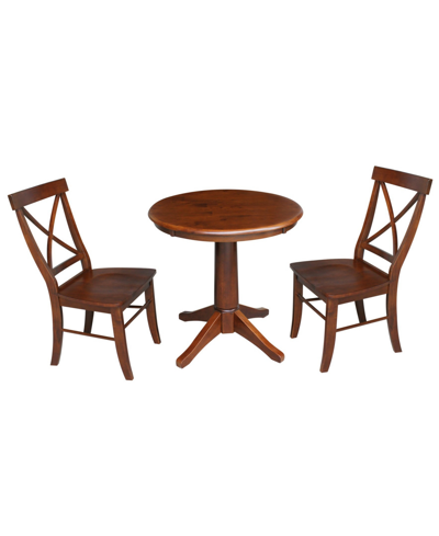 International Concepts 30" Round Top Pedestal Table With 2 Chairs In Brown