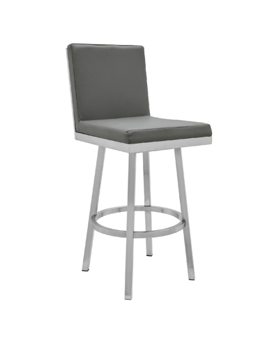 Armen Living Rochester Swivel Modern Metal And Faux Leather Bar And Counter Stool In Grey