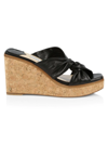 JIMMY CHOO NARISA LEATHER PLATFORM WEDGE MULES